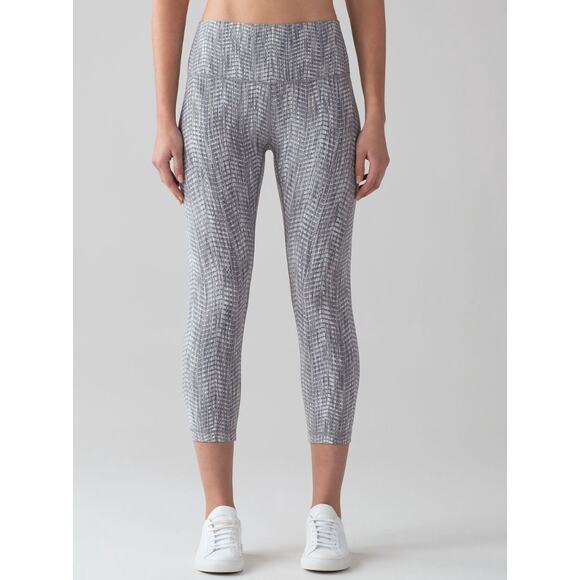 Lululemon Wunder Under Luon Jacquard Gray Legging GYm Barre Class Pilates Easy - Picture 5 of 8